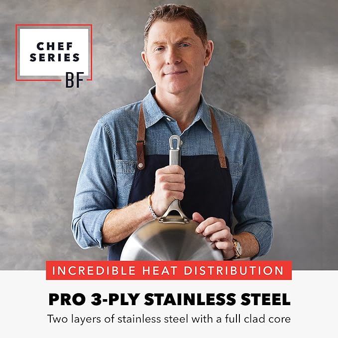 GreenPan x Bobby Flay Stainless Steel 10” & 12” Frying Pan Skillet Set, Induction Compatible, Durable, Dishwasher Safe, Oven & Broiler Safe 400°F, Tri Ply Clad Pans, Heat Responsive Core, 2-Piece Set