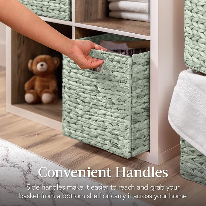 Best Choice Products 10.5x10.5in Pack of 5 Cube Storage Baskets, Water Hyacinth Multipurpose Collapsible Organizers, Handwoven Toy Storage Totes for Kids Room, Nursery & Living Room - Sage