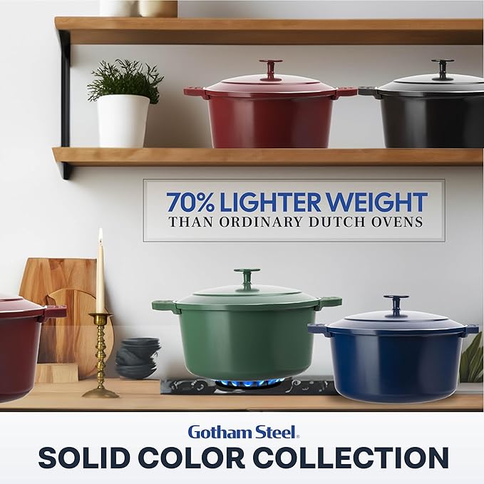 Gotham Steel 5 Qt Lightweight Dutch Oven Pot with Lid & Holders, Ceramic Non Toxic, Oven Safe & Even Heat Retaining Dutch Oven for Bread Baking Sourdough, Soup, Casserole, 70% Lighter than Cast Iron