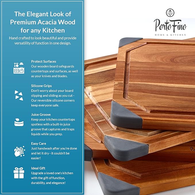 Wooden Cutting Board for Kitchen - Acacia Cutting Board with Juice Grooves - Cheese Tray - Wood Tray for Appetizer - Cheese Board - Charcuterie Board - House Warming Gifts - Birthday Gifts