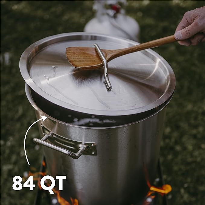 GasOne Stainless Steel Stockpot with Basket – 84qt Stock Pot with Lid and Reinforced Bottom – Heavy-Duty Cooking Pot for Deep Frying, Turkey Frying, Beer Brewing, Soup, Seafood Boil – Satin Finish