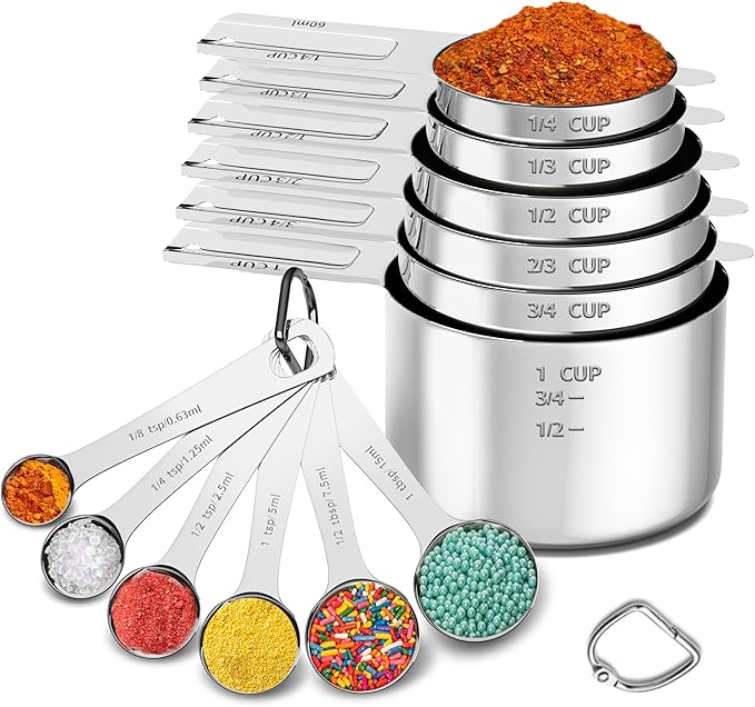 Measuring Cups and Spoons Set, Stainless Steel Measuring Cups Measuring Spoons with Easy to Read Markings, Ideal Kitchen Gadgets for Cooking & Baking, 12 Pack