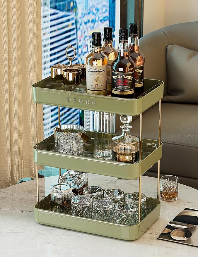 Countertop Coffee Station Organizer | 3-Tier Whisky Glass Tray, Mug Drying Shelf with Removable Drain Tray - Easy to Install, Clean - Spice Rack for Kitchen, Bathroom Counter Organzier