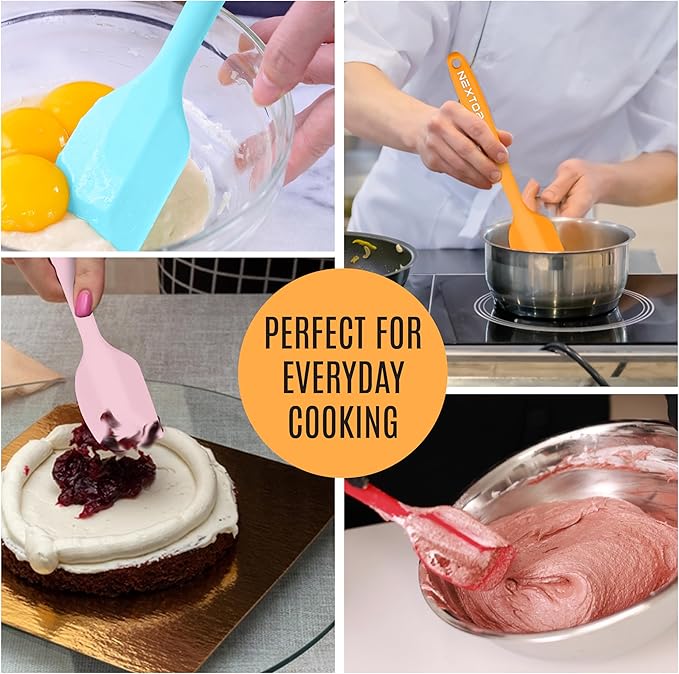 NEXTOP Silicone Spatula 8 Piece Set, Heat-Resistant Non-stick Rubber Spatulas Heat Resistant Seamless One Piece Design Non-Stick Flexible Scrapers Baking Mixing (11 Inches)