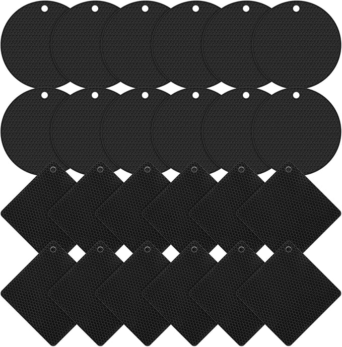 Dandat 24 Pcs Silicone Trivets Mats Bulk Silicone Pot Holders Hot Dishes Multipurpose Non Slip Hot Pads Heat Resistant Mat for Kitchen Countertops Table Restaurants Church Gatherings(Black)