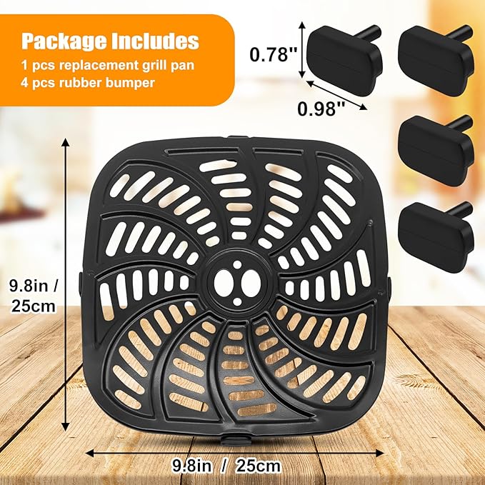 Air Fryer Grill Pan for Gourmia GAF856 GAF826 Air Fryer, Nonstick 9.8''*9.8'' Square Air Fryer Replacement Parts Accessories Rack Tray Grill Plate Crisper Plate for Gourmia 8QT Air Fryer