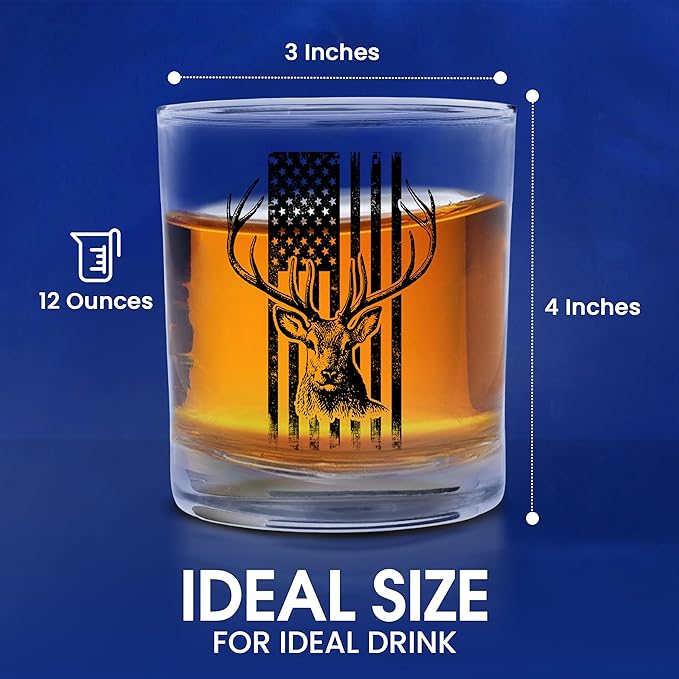 Hunting Gift USA Tattered Worn Flag Buck Deer Old Fashioned Glass Drinking Cup Gift For Hunter Hunt (2)