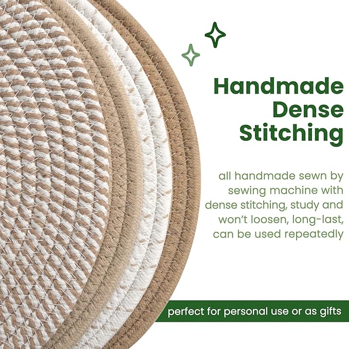 10 Inch Trivets for Hot Dishes, Large Trivets for Hot Pots and Pans, Thicken Heat Resistant Round Place Mats Woven Table Mats, Boho Placemats for Kitchen Dining Table, 4 Pcs