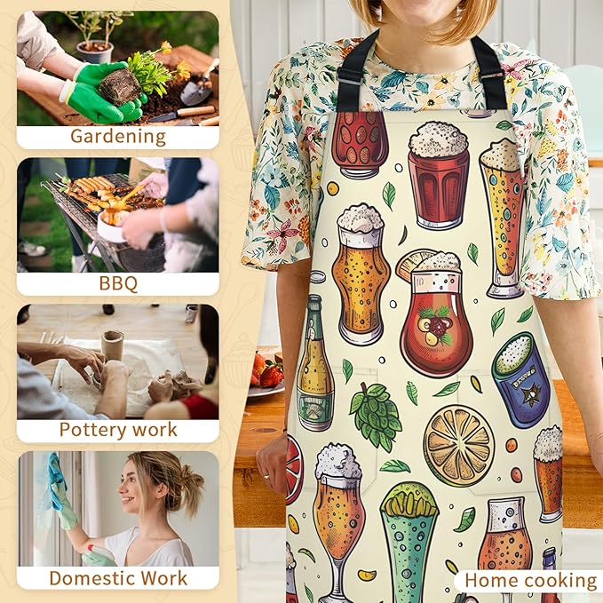Kitchen Apron with Pockets,Adjustable Aprons for Women Men,Waterproof Chef Aprons for Cooking,BBQ,Gardening
