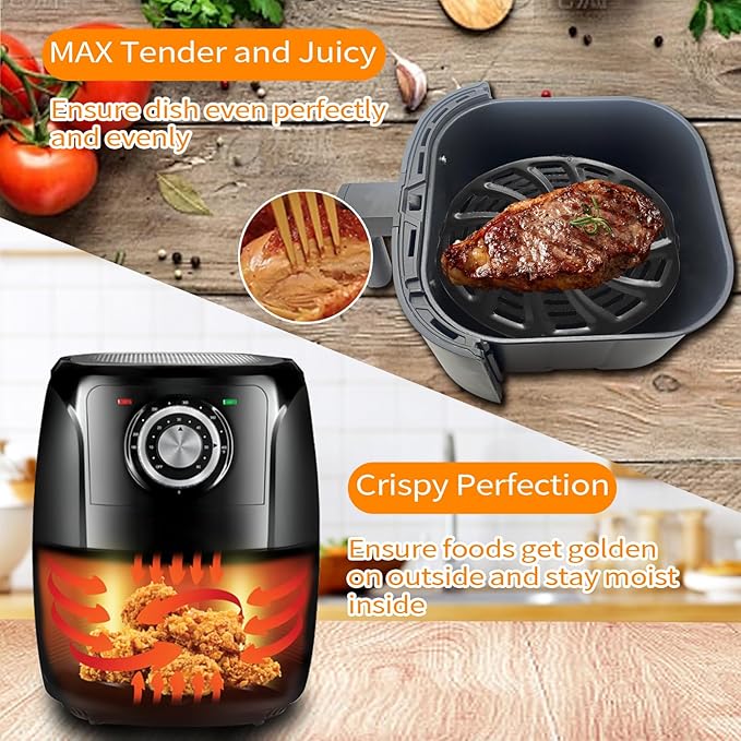 Air Fryer Grill Plate for Gourmia GAF566 GAF536 GAF556 5QT, Nonstick 8.8''×8.4'' Air Fryer Replacement Parts Rack Tray Basket Grill Pan Accessories Crisper Plate with Rubber Bumpers