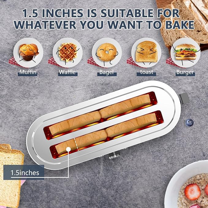 4-Slice Toaster, 7 Browning Settings, Defrost/Reheat Functions, Removable Crumb Tray, Full body Stainless Steel Housing 1350W ，Anti-Fingerprint & Anti-Jam,(1, Silver)