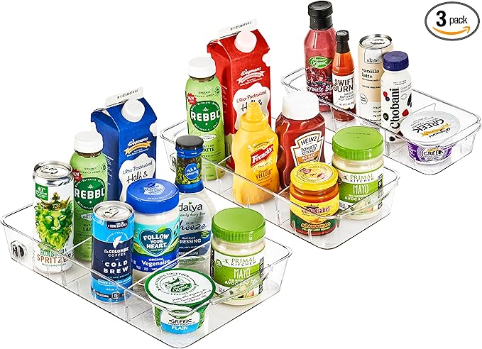 Sorbus Fridge Organizer on Wheels - Rolling Fridge Organizers and Storage Clear Design with Dividers & Handles for Kitchen Organization and Storage (Flat Top)