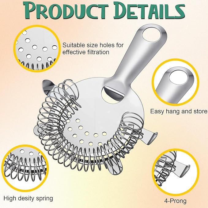 27 Pack Cocktail Strainer 4 Prong Stainless Steel Bar Bartender Strainer 6 Inches Silver Bar Drink Tool for Bartenders and Mixologists