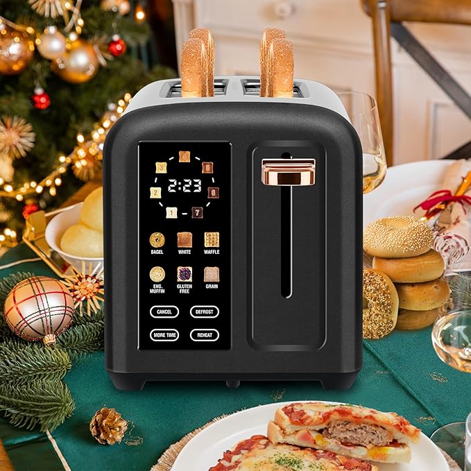 SEEDEEM Toaster 2 Slice with Touch Screen, Faster Heating Speed, 7 Shade Setting, 6 Bread Type, 1.5”Wide Slots Toaster, Removable Crumb Tray, 1350W, Dark Chocolate