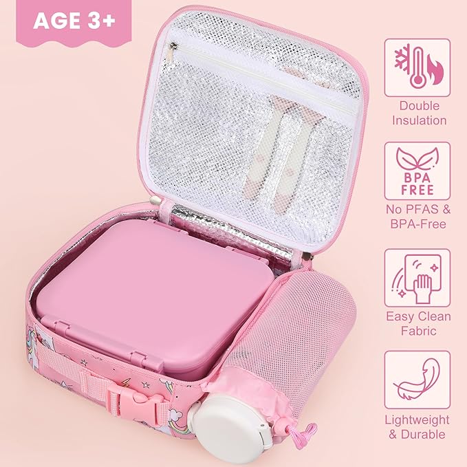 Kids Lunch Box Set with Bento Box, 9oz Stainless Steel Thermos & Insulated Lunch Bag – Hot & Cold Leakproof Lunch Container with Utensils for School & Travel