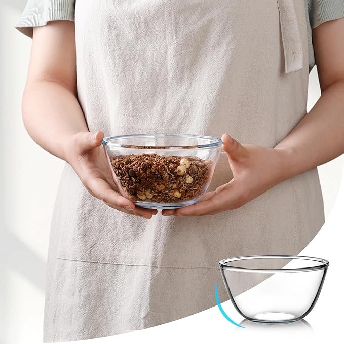 NUTRIUPS 6 Pack 24oz Glass Bowls Set for Cereal and Salad, Small Glass Bowls for Kitchen (5.4 inch)
