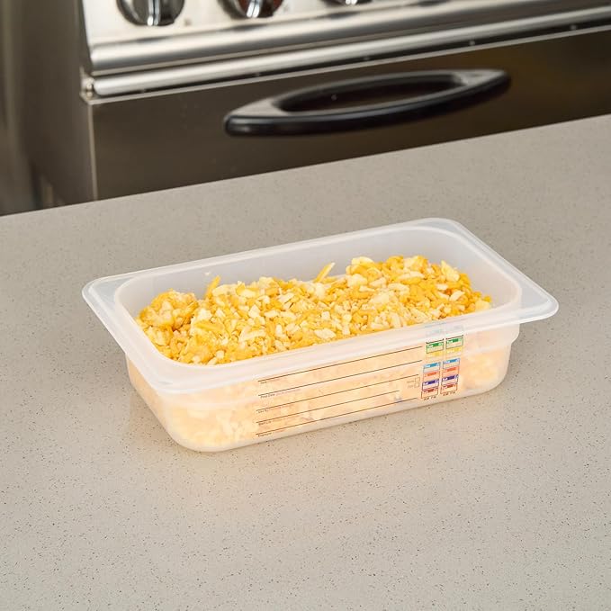 Restaurantware Food Pans Pack of 10 Plastic Rectangle Food Containers 1/4 Size with Traceability Label, Storage Containers Dishwashable Hot Cold Friendly for Restaurants Buffet Commercial Use