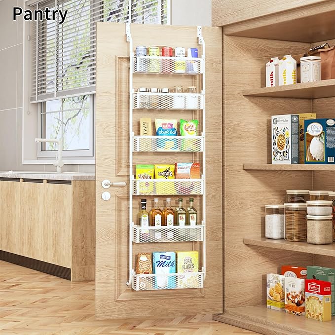 Over the Door Pantry Organizer, 6-Tier Pantry Door Organization and Storage, Over the Door Spice Rack, Home & Kitchen Storage Shelves for Cabinet, White