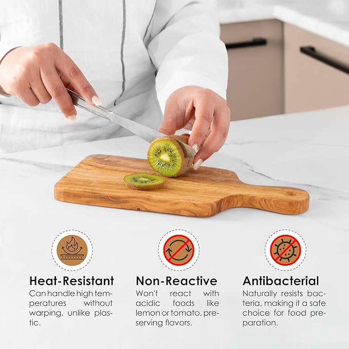 Olive Wood Cutting Board - 27cm (10.6") Handmade Chopping Board with Hanging Hole - Durable Mediterranean Kitchen Board for Cutting, Slicing, and Serving - Rustic Design with Beeswax Finish
