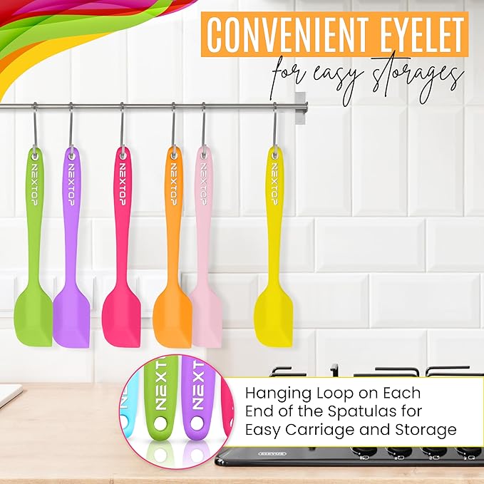 NEXTOP Silicone Spatula 8 Piece Set, Heat-Resistant Non-stick Rubber Spatulas Heat Resistant Seamless One Piece Design Non-Stick Flexible Scrapers Baking Mixing (8.3" Inches)