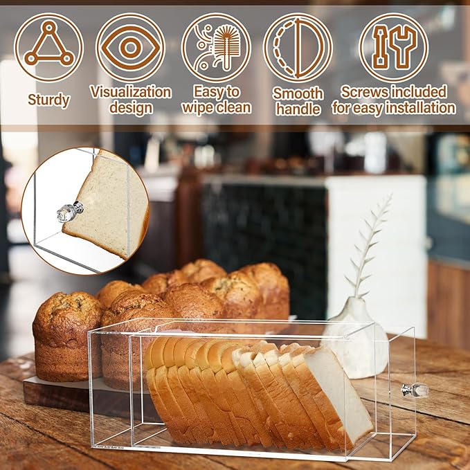 Clear Bread Box Acrylic Bread Storage Container Display for Homemade Storage Bin for Kitchen Countertop, Muffins, Rolls Cake Food Party