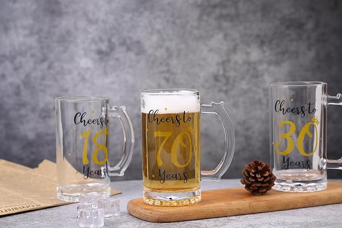 70th Birthday Gift，Men and Women Cheering 70th Birthday Beer Mugs，Cheers to the 70th Anniversary Beer Glass，70th Birthday Party Wedding Anniversary Decorative Gift, 18 Ounce (Cheers to 70 Years)