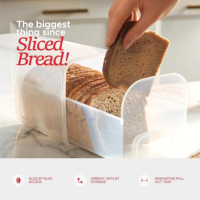 Tafura Bread Storage Container - 2 Pack BPA Free Plastic Bread Box with Ingeniously Tray - Airtight Container/Holder for Homemade Loaves and Baked Goods