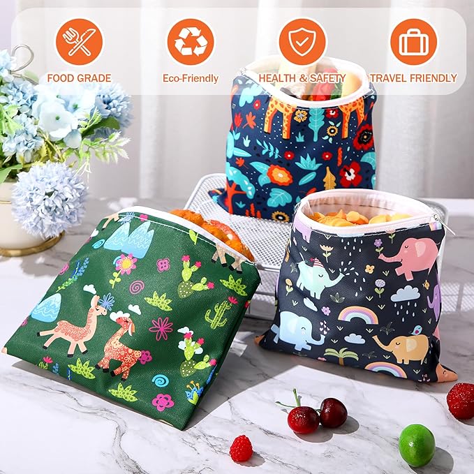 Chumia 6 Pcs Reusable Snack Bags Christmas Gifts Food Safety Washable Snack Bags Lunch with Zipper Portable Sandwich Bag Food Storage Pouch Double Layer(Forest,7 x 7 Inches)