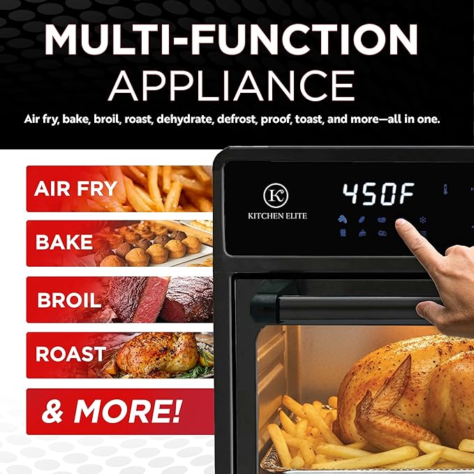 Kitchen Elite Air Fryer Toaster Oven Combo,10-in-1 12.6QT Compact Countertop Oven,9 Touch Screen Presets & 1 DIY Function,Easy Digital Controls,4 Accessories Included (Black)