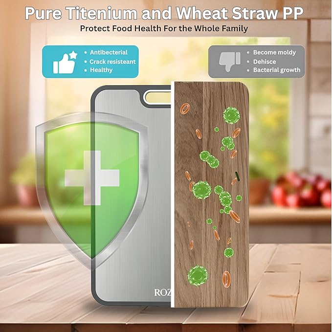 Titanium Cutting Board for Kitchen,Food Cutting Board,Double Sided,One Side Pure Titanium And Other Side Wheat Straw,Standard Size
