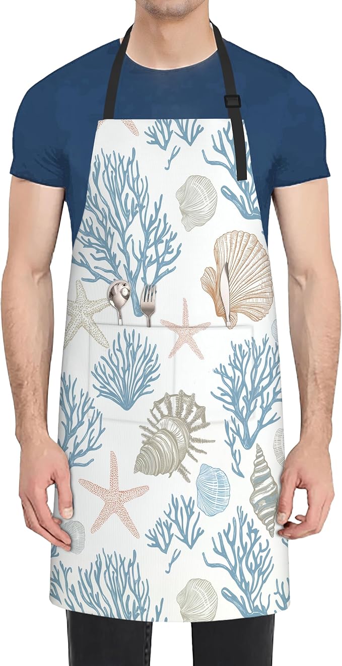 Cooking Apron for Women and Men,Adjustable Chef Bib Apron with 2 Pockets, Water and Oil Resistant for Kitchen Use