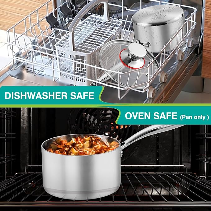 P&P CHEF 2 & 3 Quarts Tri-Ply Stockpot and Saucepan, Stainless Steel Sauce Pan with Lid, Cooking Induction Pot, Kitchen Cookware for All Stoves, Non-Toxic, Durable & Dishwasher Safe, 2 Pieces