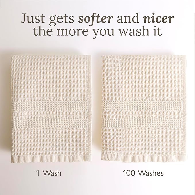 GILDEN TREE Waffle Towels Wash Cloths for Showering, Exfoliating Washcloth Face Towels, Quick Dry Towel Cotton Washcloths Set of 4, Classic Style (Aqua)