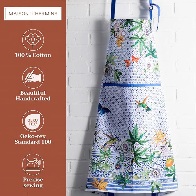 Maison d' Hermine 100% Cotton Apron for women with Pocket Kitchen Chef Apron for Men Cooking Gardening Server Waitress