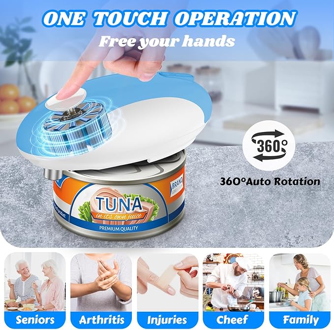 USB Rechargeable Electric Can Opener – Battery Operated, One Touch Automatic Operation, Magnetic Lid Holder & Smooth Edge Cutting, Cordless & Easy to Use for Seniors, Works with All Standard Cans