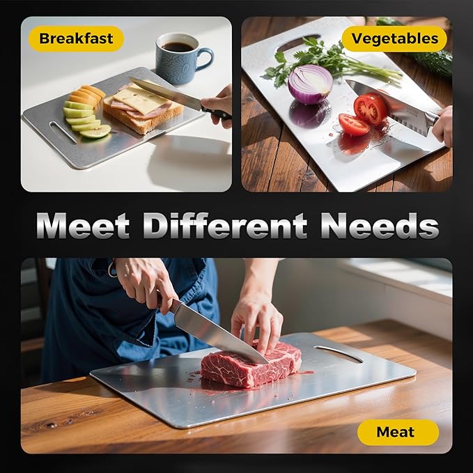 URMONA 3 PCS 304 Stainless Steel Cutting Board For Kitchen, Non-Staining&Odor-Free, Burr-Free Edges, Dishwasher Safe, Non Toxic Cutting Board（S+M+L）
