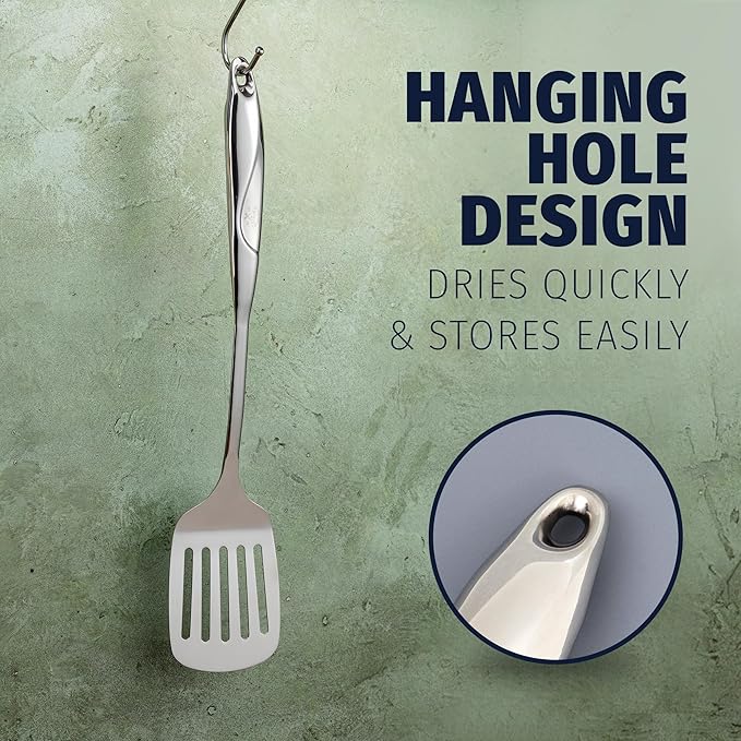 Zulay Kitchen Stainless Steel Slotted Turner - 14.8” Heat-Resistant Metal Spatula for Cooking, Frying & Grilling - Durable, Rust-Proof & Dishwasher Safe Kitchen Utensil for Everyday Use