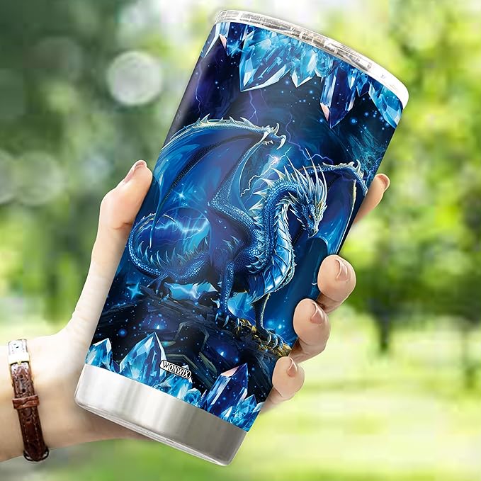 Blue Dragon Tumbler Gifts for Women Girls Daughter Coffee Cup 20oz Stainless Steel Insulated with Lid Water Bottle Travel Mug Gift for Dragon Lover Christmas Birthday Mothers Day Valentines