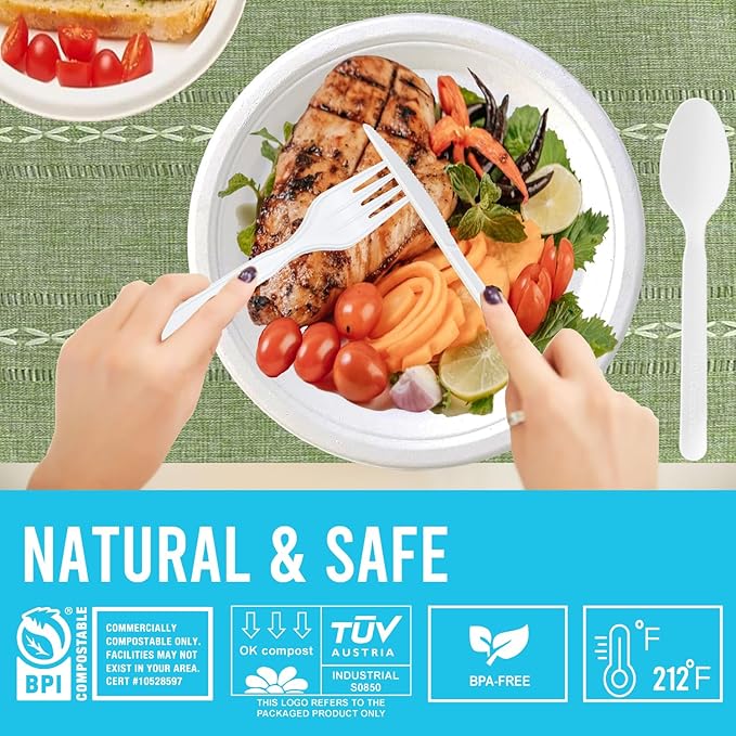 Compostable Knives 500 Count, 7 In Large Disposable Biodegradable Flatware, Eco Friendly Durable Heat Resistant Cutlery Silverware Alternative to Plastic Knives, BPI Certified