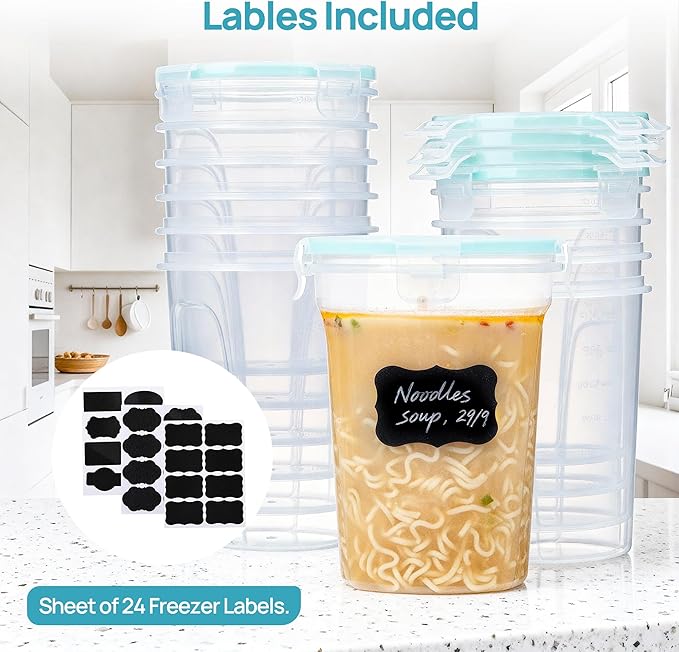 Vtopmart 6 Pack 32oz Deli Containers with Airtight Lids, Freezer Soup Containers for Take-out, Plastic Reusable Food Storage Container for Meal Prep, Salad, Leftover, Lunch, Microwave/Dishwasher Safe