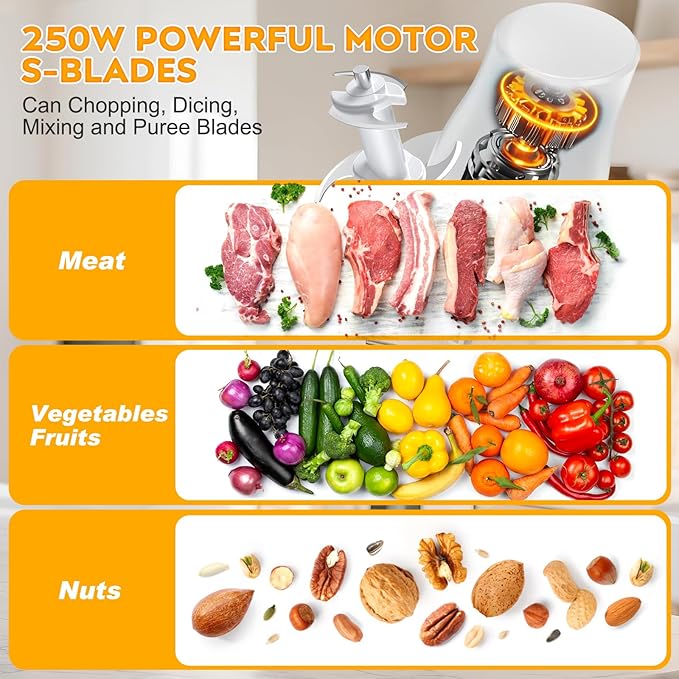 Electric Chicken Shredder Tool: 250W Multifunctional Press-to-Operate Meat Shredder Tool with Large Capacity - Meat Grinder for Chicken Breast, Meats, Fruits, Vegetables, Nuts (White)