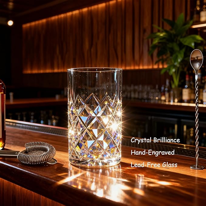 Professional 24 Oz Cocktail Mixing Glass Set - Thick Bottom Crystal Clear Bar Tools with Strainer, Jigger (15/30ml), Spoon & Recipe Guide
