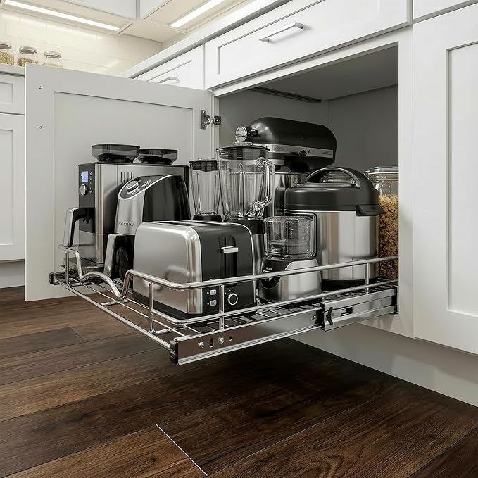 HOLDN’ STORAGE Pull Out Cabinet Organizer, Heavy Duty Caddy w/Lifetime Limited Warranty -20”W x 21”D - Requires At Least 21-1/4” Cabinet Opening, Steel Metal Cabinet Drawers Slide Out, Chrome