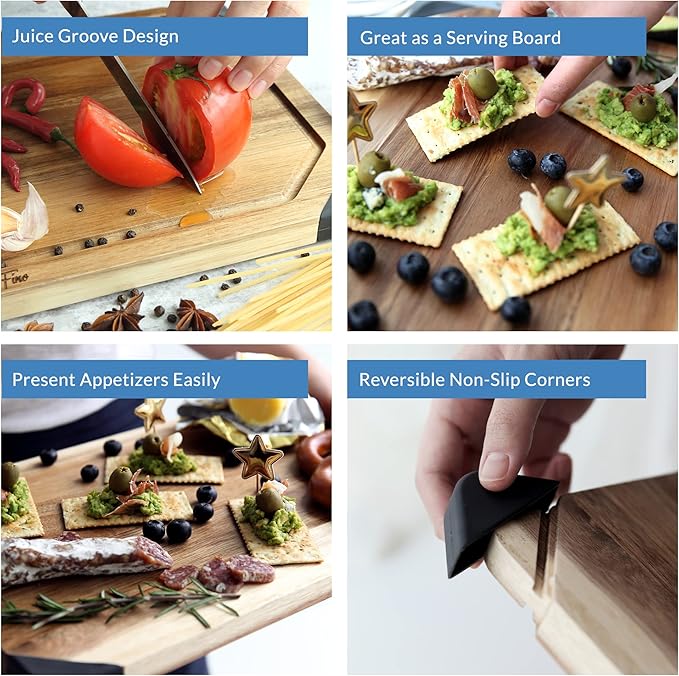 Wooden Cutting Board for Kitchen - Acacia Cutting Board with Juice Grooves - Cheese Tray - Wood Tray for Appetizer - Cheese Board - Charcuterie Board - House Warming Gifts - Birthday Gifts