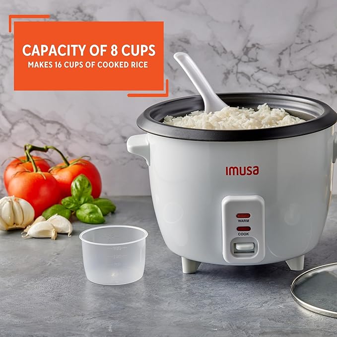 IMUSA Electric Rice Cooker 16 Cup Cooked 8 Cup Uncooked – Ceramic Nonstick Pot, Multi Cooker for Rice, Quinoa, Oatmeal, Stew – Keep Warm Function – Compact for Kitchen Dorm RV