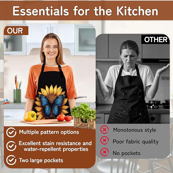 Adjustable Kitchen Apron with Pockets for Women and Men,Soft Chef Apron for Cooking, BBQ, and Grill