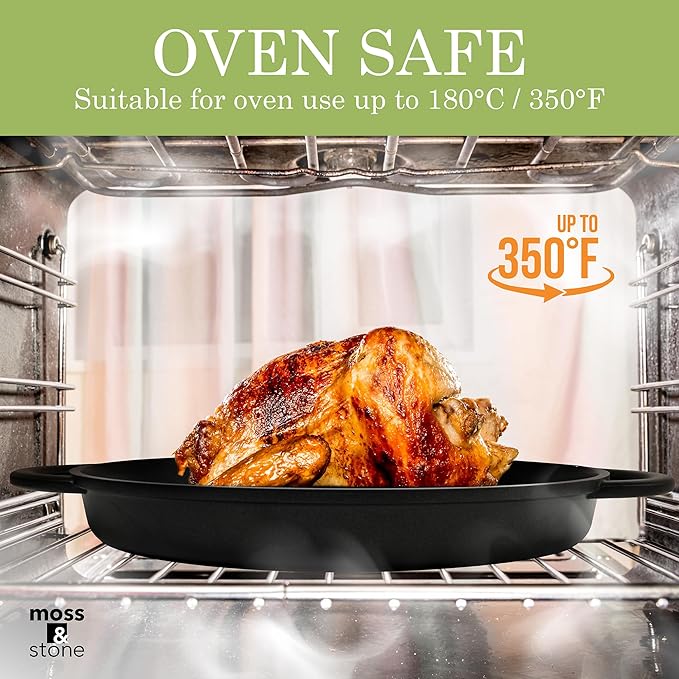 Moss & Stone Nonstick Grill Pan for Indoor Cooking 12", The Whatever Pan Cast Aluminum Griddle Pan for Stove Top Dishwasher & Oven Safe, Induction Grill Pan with Lid with Silicone handles PFOA Free