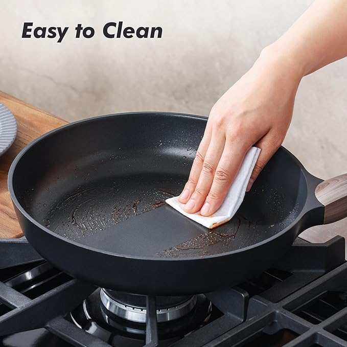 SENSARTE Nonstick Frying Pan Skillet with Lid 9.5Inch Non Stick Omelette Pans, Healthy Kitchen Cooking Chef's Pan with Cover, Free of Intentionally Added PFOA/PFOS, Induction Compatible, Black
