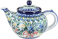 Blue Rose Polish Pottery - Blue Day Lily Bouquet Medium Teapot - 4 Cup Capacity - Hand-Painted Polish Pottery Ceramic Coffee & Tea Server
