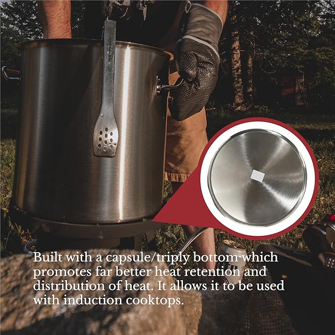 GasOne Stainless Steel Stockpot with Basket – 100qt Stock Pot with Lid and Reinforced Bottom – Heavy-Duty Cooking Pot for Deep Frying, Turkey Frying, Beer Brewing, Soup, Seafood Boil – Satin Finish